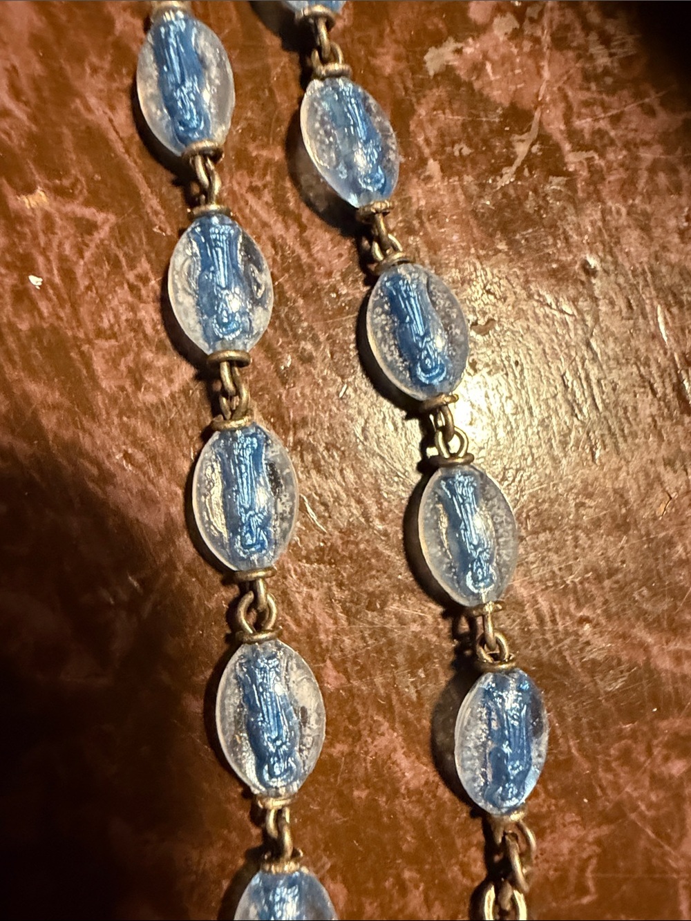 Women's Blue Enamel Rosary Necklace with Crucifix - Picture 7 of 11